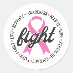 Sticker Rond Lutte Contre le Cancer du Sein Ruban Rose de Sensi