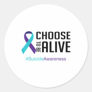 Sticker Rond Lutte Contre Le Suicide Ribbo Turquoise Et Violet