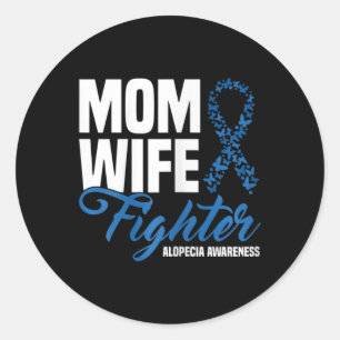 Sticker Rond Lutte de la femme Bleu Ruban Alopécie Sensibilisat
