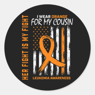 Sticker Rond Lutte Porter Orange Cousin Leucémie Cancer Sensibi
