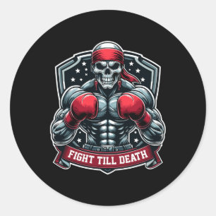 Sticker Rond Lutter jusqu'à la mort Skeleton Boxer Hardcore Box