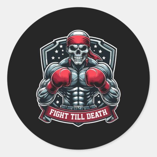 Sticker Rond Lutter jusqu'à la mort Skeleton Boxer Hardcore Box (Devant)
