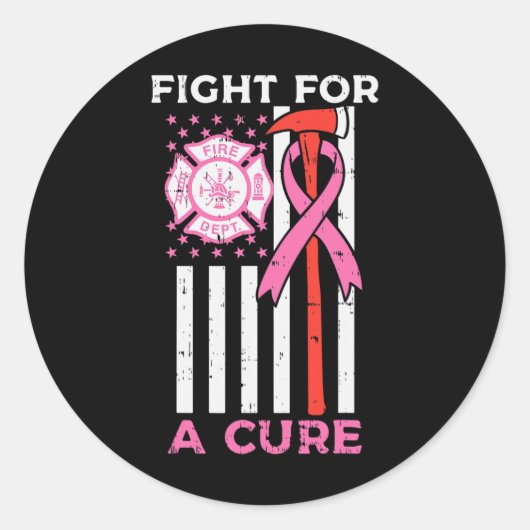 Sticker Rond Lutter Pour Un Pompier Cure Us Drapeau Cancer Du S (Devant)