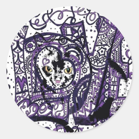 Sticker Rond Luv Cat, conception de chat personnalisée (Devant)