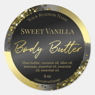 Sticker Rond Luxe Black Enk Gold Parties scintillant Corps Beur