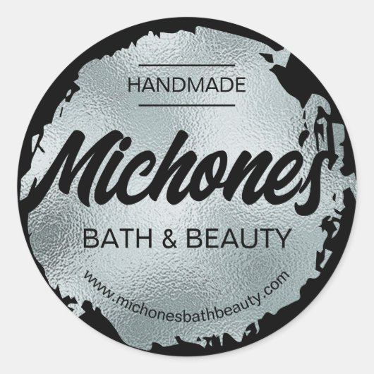 Sticker Rond Luxe Black Silver Foil Moderne Custom Business (Devant)