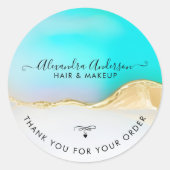 Sticker Rond Luxe Blue White Gold Agate Merci d'affaires (Devant)