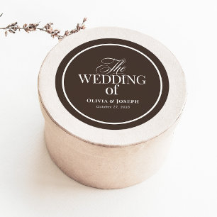 Sticker Rond Luxe Brun avec Bordure Mariage Élégant