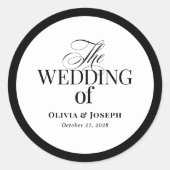 Sticker Rond Luxe classique | Élégant Mariage noir et blanc (Devant)