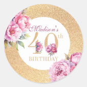 Sticker Rond Luxe Custom 40e anniversaire Peonies Parties scint (Devant)