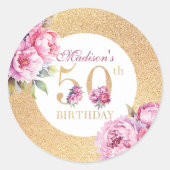 Sticker Rond Luxe Custom 50e anniversaire Peonies Parties scint (Devant)