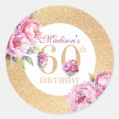 Sticker Rond Luxe Custom 60e anniversaire Peonies Parties scint (Devant)