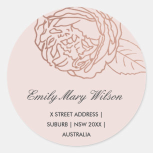 STICKER ROND LUXE ELEGANT BLUSH ROSE ROSE OR ADRESSE FLORALE
