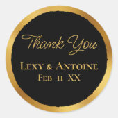 Sticker Rond Luxe Gold Edge Black Merci Noms Mariage Date (Devant)