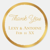 Sticker Rond Luxe Gold Edge Ecru Merci Noms Mariage Date (Devant)