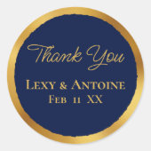 Sticker Rond Luxe Gold Edge Navy Blue Merci Noms Date (Devant)