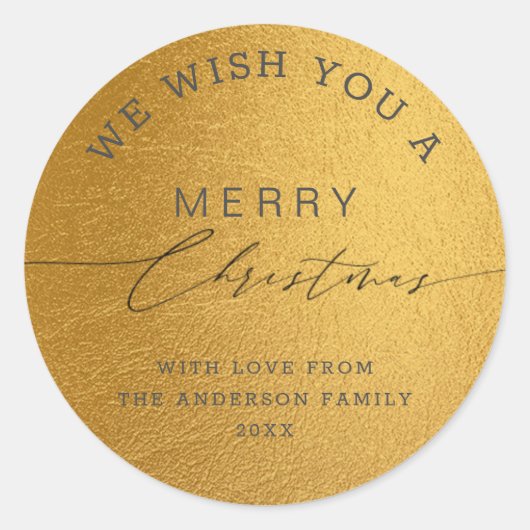Sticker Rond Luxe Gold Foil Chic Calligraphie Joyeux Noël (Devant)