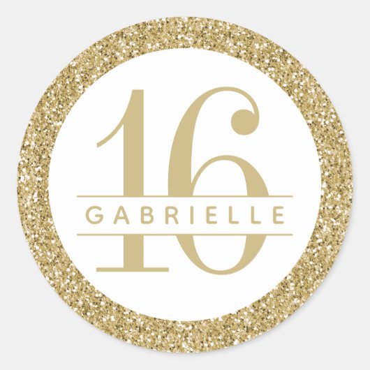Sticker Rond Luxe Gold Parties scintillant Anniversaire Favoris (Devant)