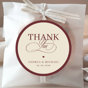 Sticker Rond Luxe Ivoire & Bourgogne Vintage Merci Mariage