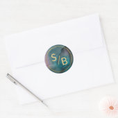 Sticker Rond Luxe Marble Enk Laver Joyaux Tons avec Monogramme (Enveloppe)