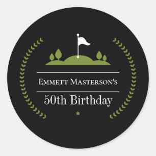 Sticker Rond Luxe Moderne 50e Anniversaire Golfer Anniversaire