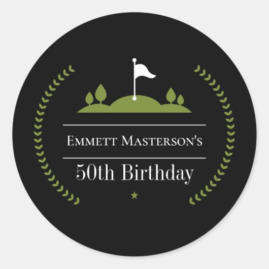 Sticker Rond Luxe Moderne 50e Anniversaire Golfer Anniversaire (Devant)