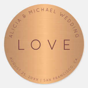 Sticker Rond Luxe officiel cuivre or bordeaux amour mariage