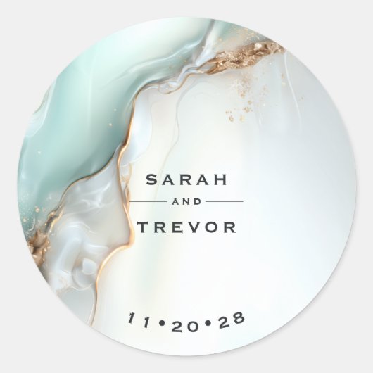 Sticker Rond Luxe Opal Teal Gold Fluid Alcohol Ink (Devant)