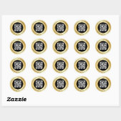 Sticker Rond Luxe Or métal noir QR Code Merci (Feuille)