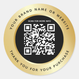 Sticker Rond Luxe Or métal noir QR Code Merci