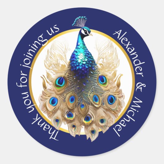 Sticker Rond Luxe paon bleu or merci 5D chic (Devant)