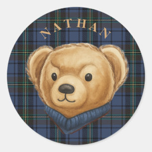 Sticker Rond Luxe Préparé Plaid Teddy Bear Tête