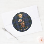 Sticker Rond Luxe Preppy Plaid Christmas Teddy Bear (Enveloppe)
