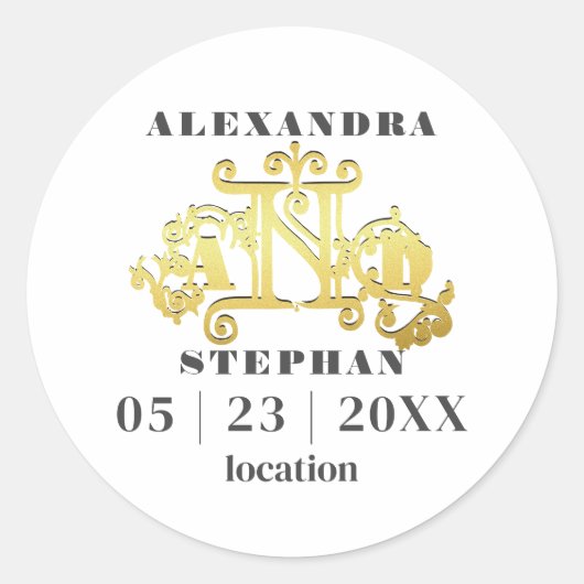 Sticker Rond Luxe Romantique Flourish Calligraphie Mariage Or (Devant)