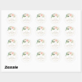 Sticker Rond Luxe Rose Fleurs Blanches Or Quinceañera (Feuille)