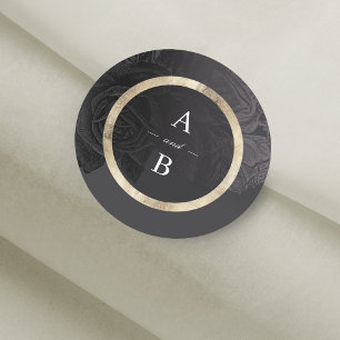 Sticker Rond Luxe rose noir vintage mariage botanique noir