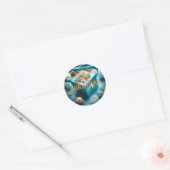 Sticker Rond Luxe Turquoise Blue & Gold Cadeaux de Noël (Enveloppe)