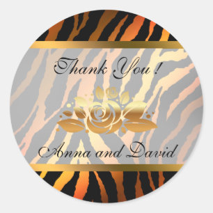 Sticker Rond Luxueux Moderne Or Orange Tigre Ajoutez Votre Text