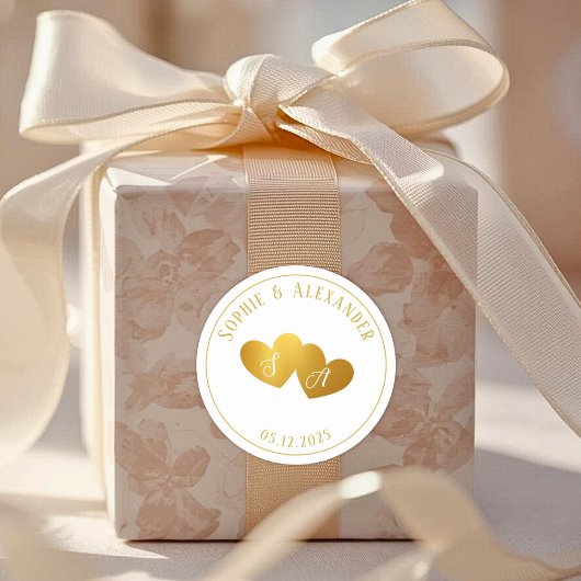 Sticker Rond Luxurious Gold White Monogram Wedding Favor Gift
