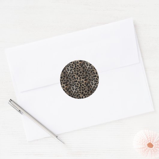 Sticker Rond Luxury Glitter Brown Black Gold Leopard Pattern (Enveloppe)