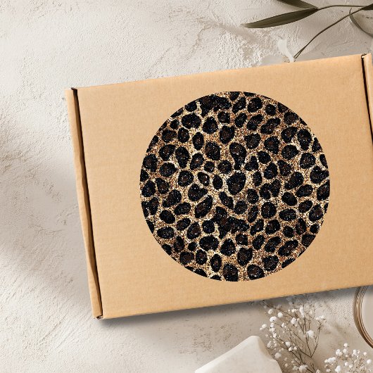 Sticker Rond Luxury Glitter Gold Brown Black Leopard Pattern