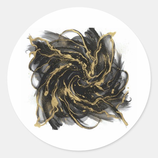 Sticker Rond Luxury Gold and Black Abstract Marble (Devant)