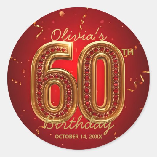 Sticker Rond Luxury Red Gold Ruby Gem Glam 60th Birthday  (Devant)