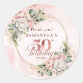 Sticker Rond Luxury Rose Gold Floral Greenery 50th Birthday   (Devant)