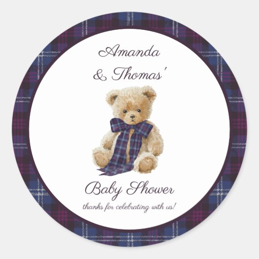 Sticker Rond Luxury Tartan Baby Shower thank You (Devant)