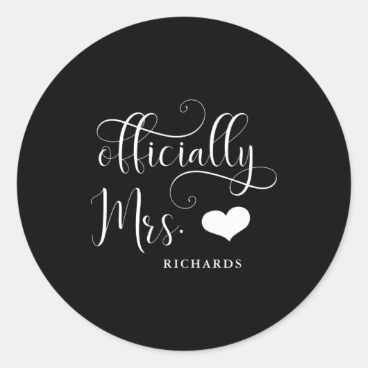 Sticker Rond Ly Mrs New Bride With Heart Dark (Devant)