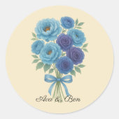 Sticker Rond Lyons Blue Peony et Fig Purple Rose Mariage (Devant)
