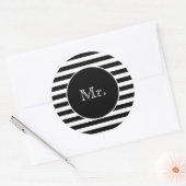 Sticker Rond M. avec des rayures noires et blanches (Enveloppe)