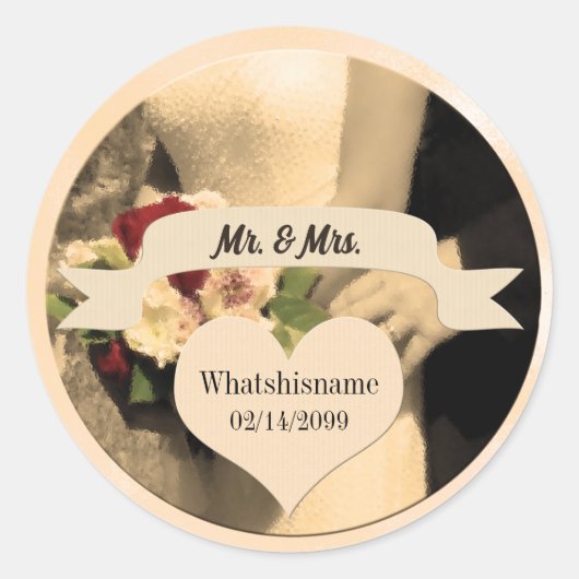 Sticker Rond M. et Mme à Sepia avec Mariage Date (Devant)