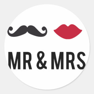 Sticker Rond m. et mme avec moustache et lèvres rouges